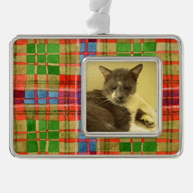 PET LOVE Framed Horizontal Ornament / MacRae Plaid (Front)