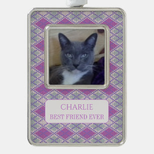 PET LOVE Framed Vert Ornament + Text / Lilac Knit