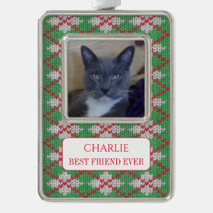 PET LOVE Framed Vert Ornament + Text / Xmas Knit