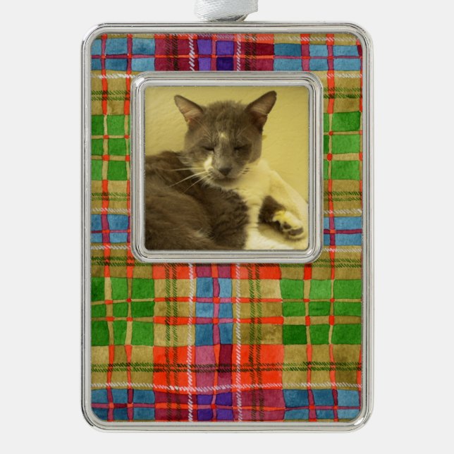 PET LOVE Framed Vertical Ornament / Mac Rae Plaid (Front)