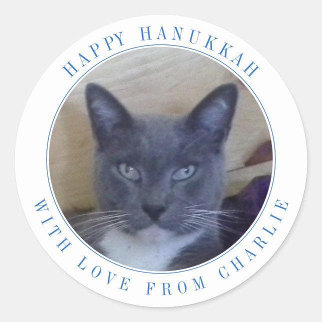 PET LOVE Large Round Hanukkah Stickers (Front)