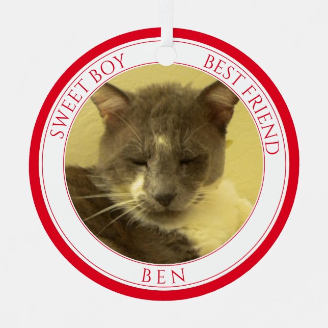 PET LOVE Metal Circle Ornament + Text / Red (Front)