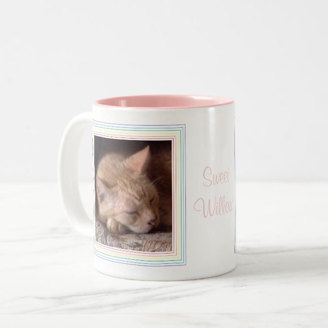 PET LOVE Pink Two-Tone Mug + Text / Rainbow (Front Left)
