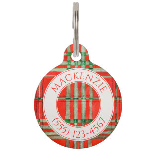 PET LOVE Round Pet Tag - Red Scott Tartan