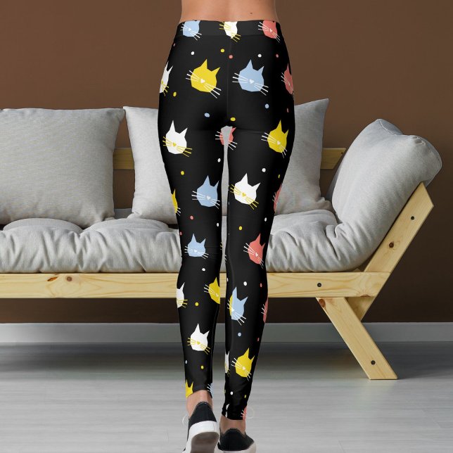 Pet Lover Black Red Yellow  Kittens Cats Patterns Leggings (Creator Uploaded)