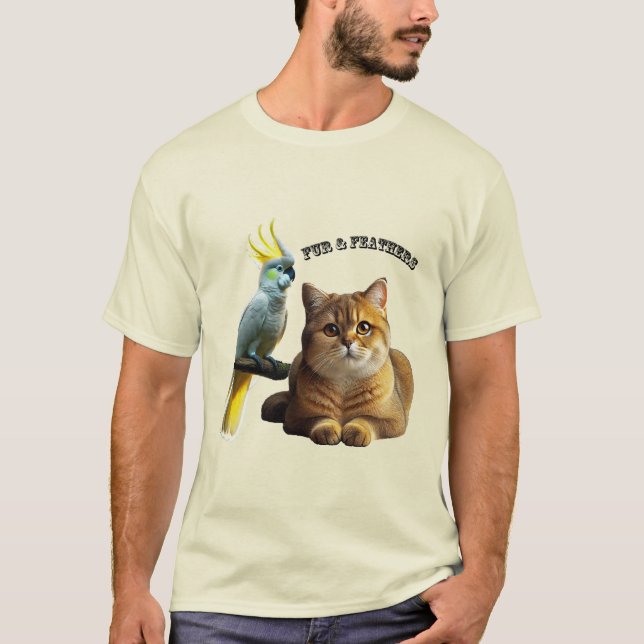 Pet Lover British Shorthair Cat & Cockatoo Bird T-Shirt (Front)