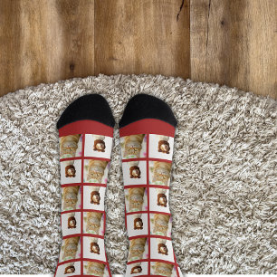 Pet Lover Dog Cat 2 Photos Collage Custom Red Socks