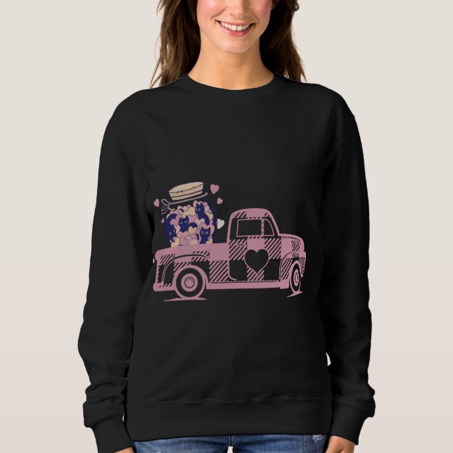 Pet Lover Gift Idea Valentine's Day Cat Jar Red Tr Sweatshirt (Front)