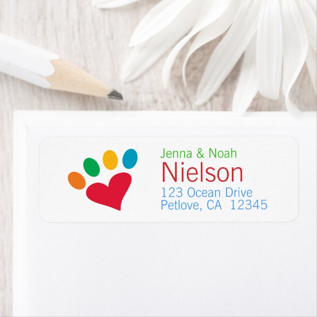 Pet Lover Heart Dog Cat Paw Print Return Address Label (Insitu)