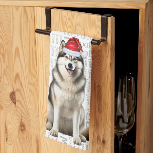 Pet Lover Holiday Alaskan Malamute Dog Christmas Tea Towel (Thirds Fold)