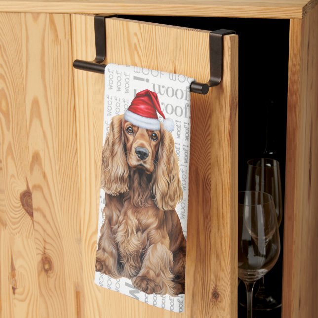 Pet Lover Holiday Cocker Spaniel Dog Christmas Tea Towel (Thirds Fold)