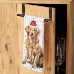 Pet Lover Holiday Golden Retriever Dog Christmas Tea Towel
