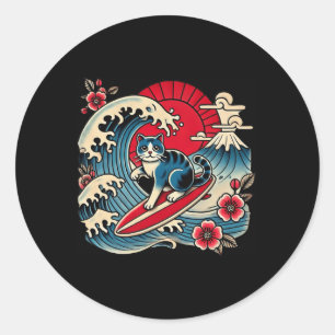 Pet Lover Mt. Fuji Sunset Japanese Wave Art Surfin Classic Round Sticker
