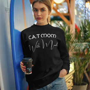 Pet Lover Personalized White Script Black Cat Mom Sweatshirt