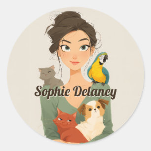 Pet Lover’s Cosy Portrait Classic Round Sticker