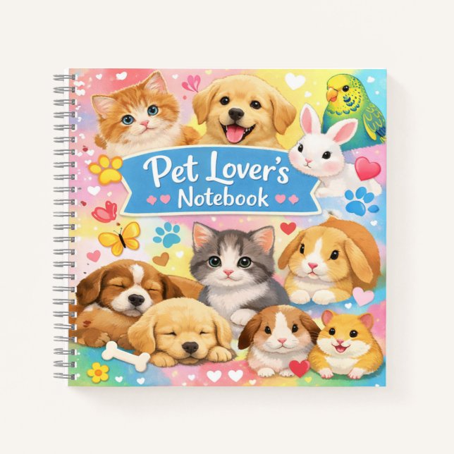 Pet Lover’s Notebook – Cute Animal Collage Spiral  (Front)