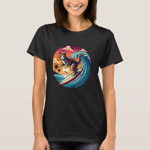Pet Lover Silhuette Sunset Japanese Wave Art Surfi T-Shirt