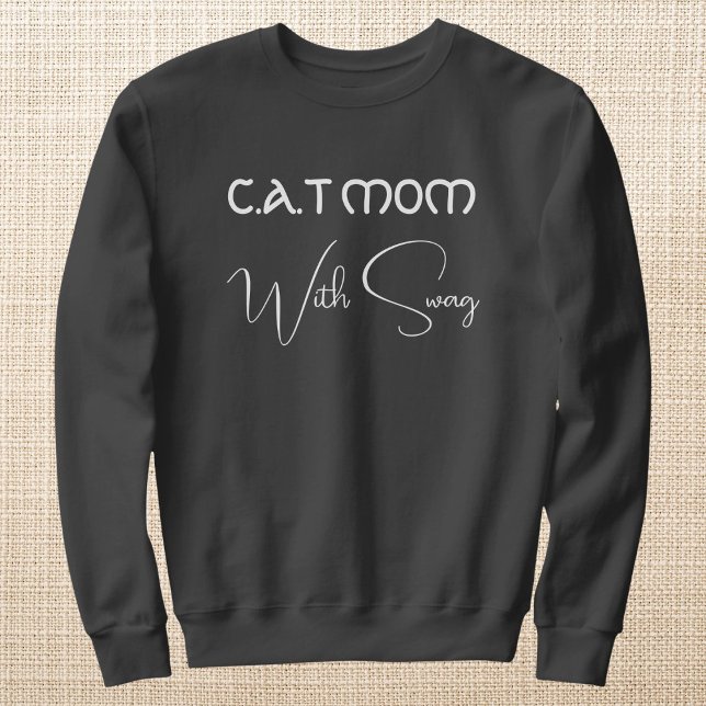 Pet Lover White Script Cat Mom Personalized Grey Sweatshirt (Creator Uploaded)