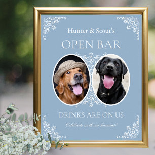 Pet Lovers Blue Coastal Chic Wedding Open Bar Sign
