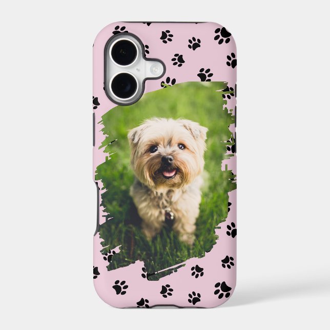 Pet Lovers Custom Photo Black Paw Prints Pink (Back)