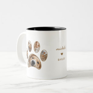 Pet Lovers Gold Paw Print Name Photo Collage Two-Tone Coffee Mug