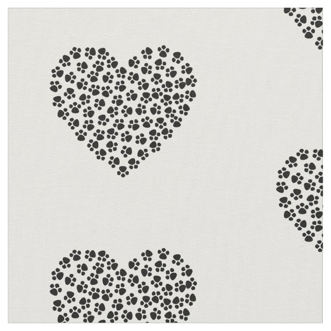 Pet Lovers Heart Paw Prints Pattern Fabric (Close Up)