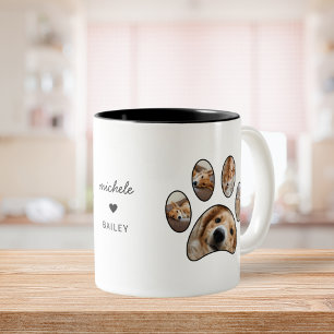 Pet Lovers Paw Print Custom Name Photo Collage Two-Tone Coffee Mug
