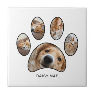 Pet Lovers Paw Print Photo Collage Personalised Ceramic Tile