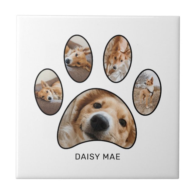 Pet Lovers Paw Print Photo Collage Personalised Ceramic Tile (Front)