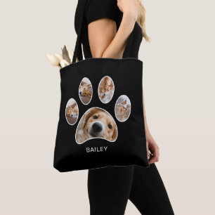 Pet Lovers Personalised Paw Print Photo Collage Tote Bag