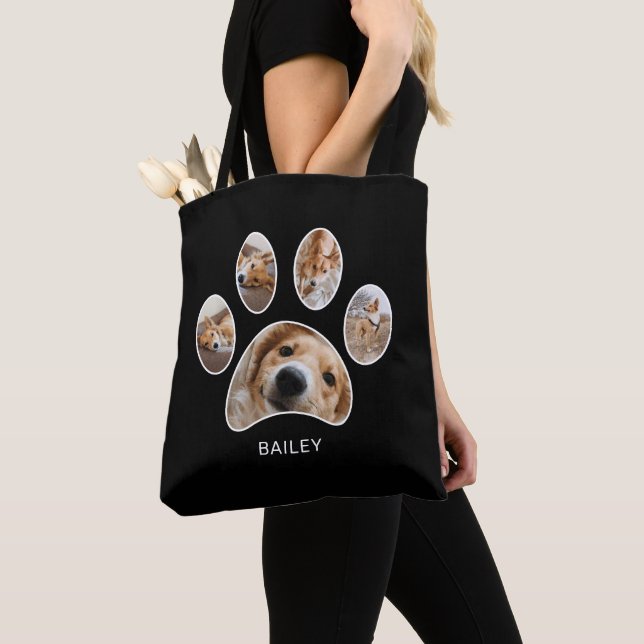 Pet Lovers Personalised Paw Print Photo Collage Tote Bag (Close Up)