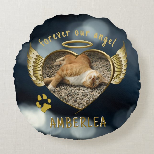 Pet Memorial Angel Wings Trinket Tray Round Cushion (Front)