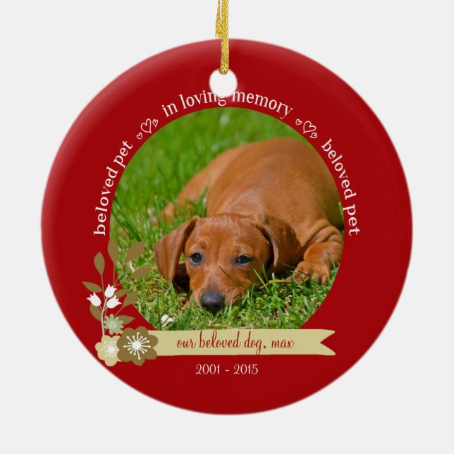 Pet Memorial at Christmas custom photo name Ceramic Tree Decoration (Back)