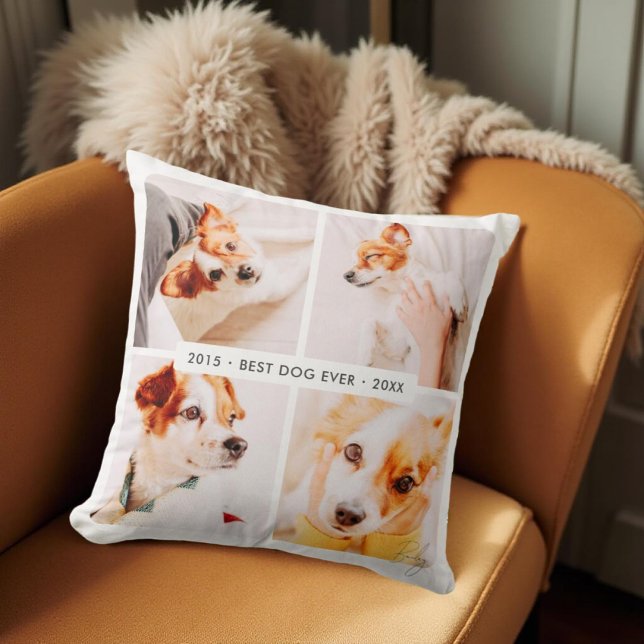 Pet Memorial Best Dog Ever Modern Photo Collage Cushion (Creator Uploaded)