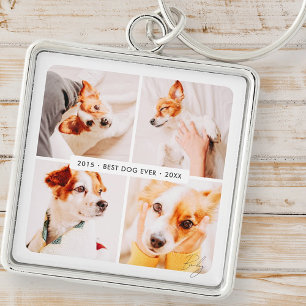 Pet Memorial Best Dog Ever Modern Photo Collage Key Ring
