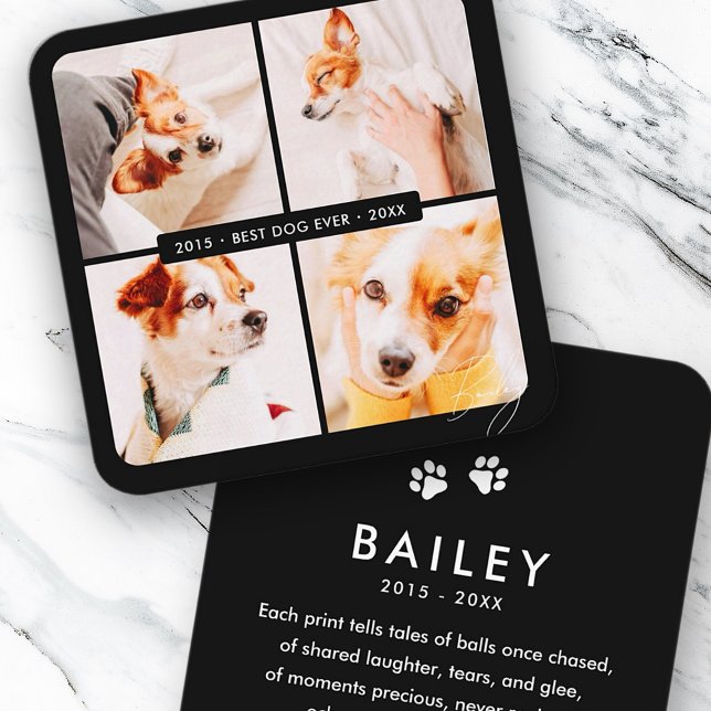 Pet Memorial Best Dog Ever Modern Photo Collage Square Business Card (Creator Uploaded)