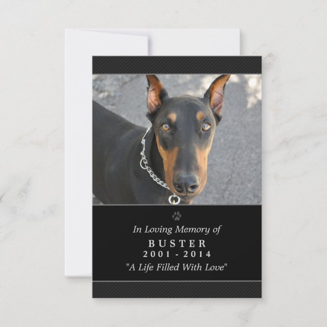 Pet Memorial Card 3.5"x5" Black Modern Photo (Front)