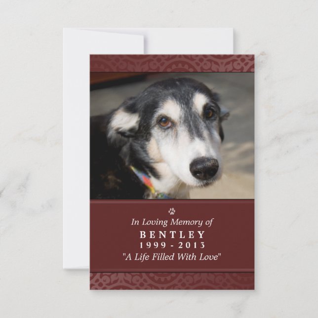 Pet Memorial Card 3.5" x 5" - Maroon - Pet Prayer (Front)