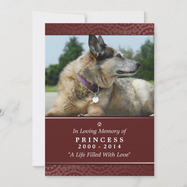 Pet Memorial Card 5"x7" Red -Don't Grieve Poem (Front)