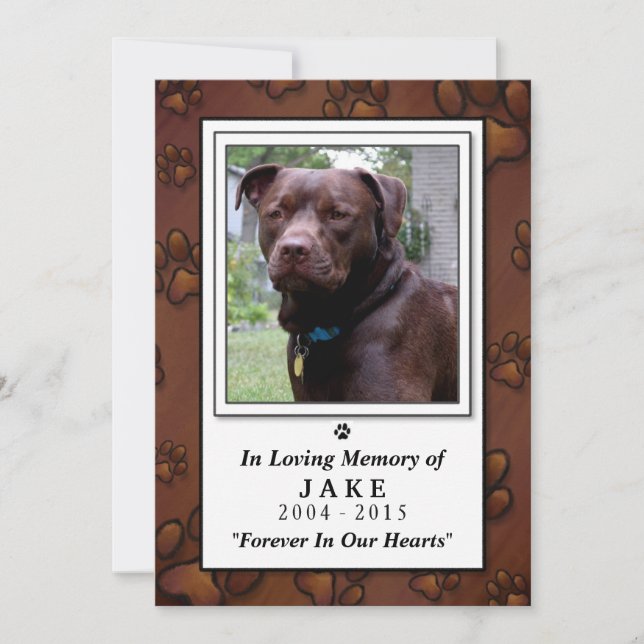 Pet Memorial Card 5 x 7 - Brown Pawprints (Front)