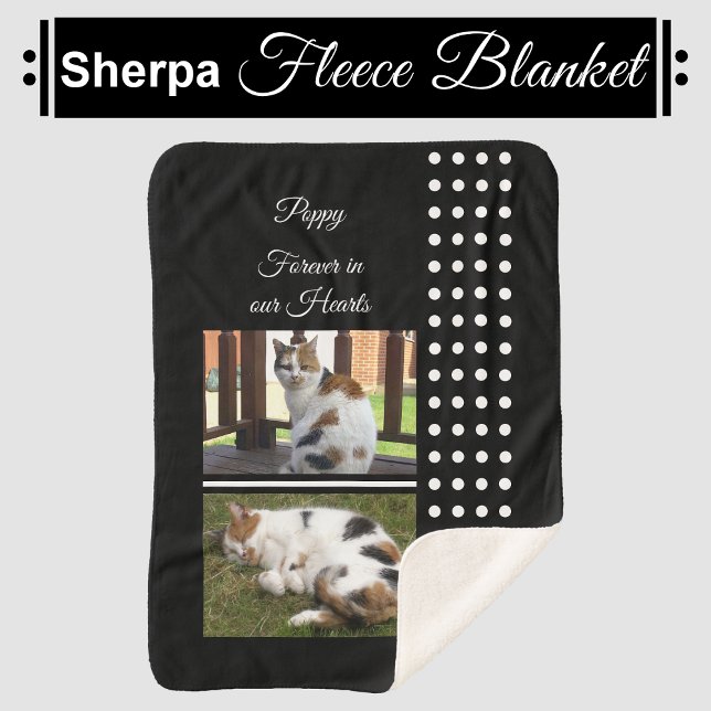 Pet memorial cat black and white add photos sherpa blanket (Creator Uploaded)