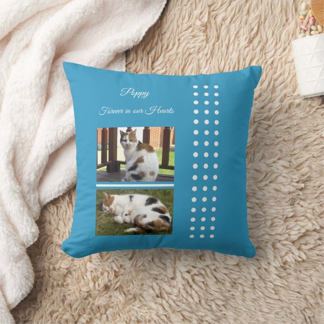 Pet memorial cat blue and white add photos cushion (Blanket)