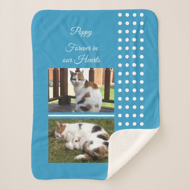 Pet memorial cat blue and white add photos sherpa blanket (Front)