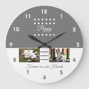 Pet memorial cat grey white add photos large clock