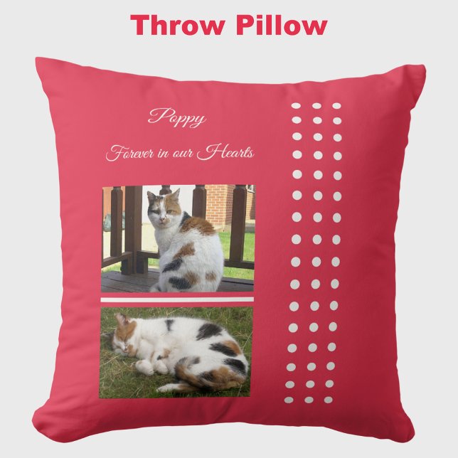 Pet memorial cat red and white add photos cushion (Creator Uploaded)