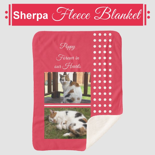 Pet memorial cat red and white add photos sherpa blanket (Creator Uploaded)