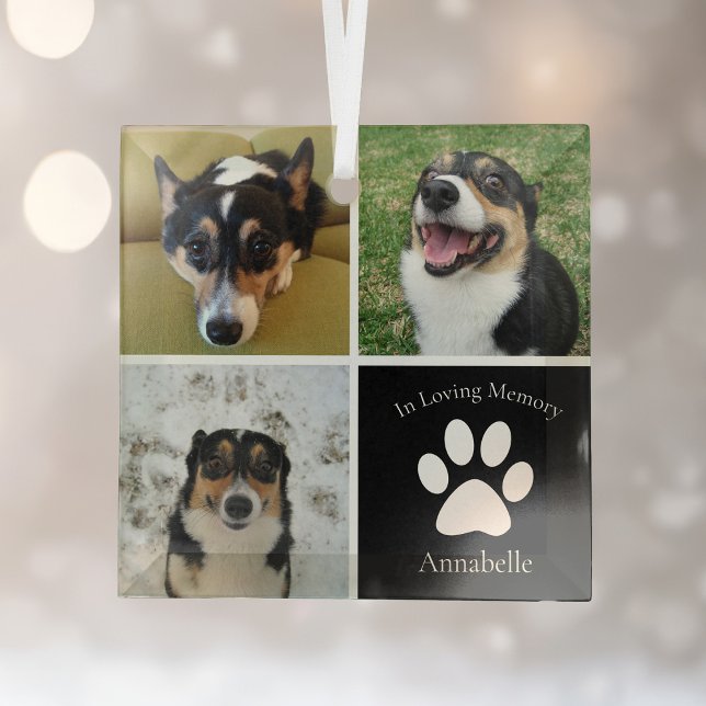 Pet Memorial Custom Dog Photo Collage Christmas Glass Tree Decoration (Creator Uploaded)