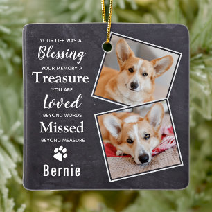 Pet Memorial Custom Dog Remembrance 2 Photo Ceramic Ornament