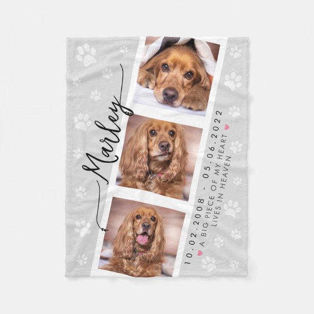 Pet Memorial Custom Photo Collage with Paw Prints Fleece Blanket (Front)