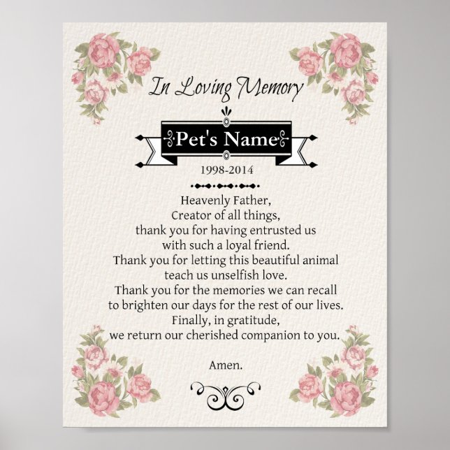 Pet Memorial Dog Prayer Poster (Front)